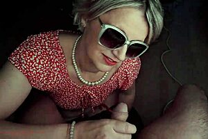 horny stepmommy slut flashes pantyhose pussy, gives stepson pov blowjob handjob facial