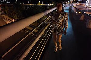 Luscious Milf Flashes Big Natural Tits Puffy Nipples No Bra Panties Bridge