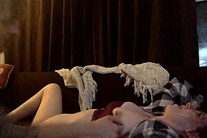 i catch my hot milf neighbor fingering pussy licking tits on sofa in lingerie big ass small tits