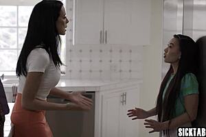 Busty Stepmom Fucks Petite Asian and Teen Steps!