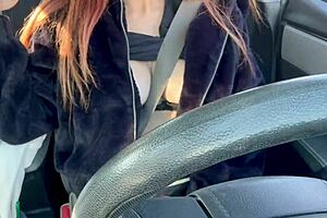 italian milf flashes huge tits in car ride