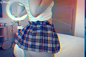 horny brunette jackie ohh in miniskirt takes hardcore doggy pounding bedroom creampie