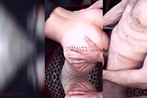 horny stepmommy slut flashes pantyhose pussy, gives stepson pov blowjob handjob facial