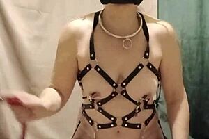 imagine this french maid slut bound in harness auto-submission session outdoors