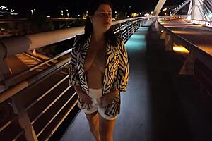 Luscious Milf Flashes Big Natural Tits Puffy Nipples No Bra Panties Bridge