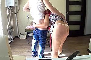 Stepmom blows son after dinner then bends for big ass homemade anal