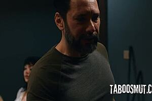 Stepmom's big tits bounce during office pounding sex