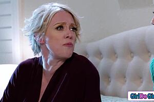 stepdaughter straps on to fuck blindfolded busty stepmom unaware