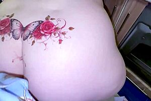 Stepson bends over busty bbw stepmom in kitchen testing her tight big ass from behind