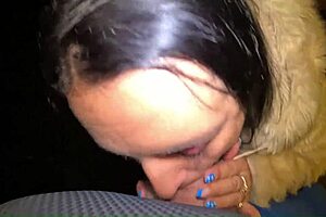 Tall curvy latina milf drops to knees for risky outdoor deepthroat and swallows cum