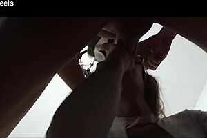 milf sneaks quick blowjob huge cock explodes cum in glasses mouth