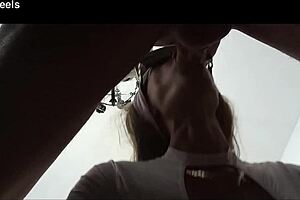 milf sneaks quick blowjob huge cock explodes cum in glasses mouth