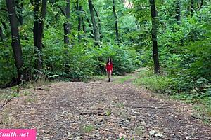 hot milf jeny smit teases anal dildo deep in woods outdoors