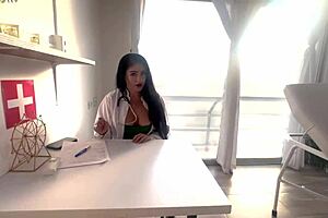 busty latina milf doctor treats patient testicle pain