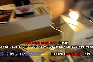 AMAZING milf IN SHINY PANTYHOSE JERKS NEIGHBOR'S BIG DICK