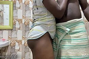 stepmom's ebony pussy throbs as i fuck her deep in the bathroom sans daddy