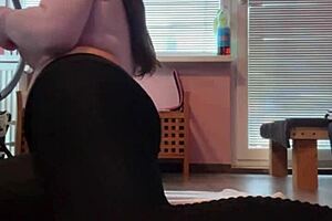 busty mommy stretches showing off those fat tits and ass