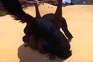 big juicy black milf indra's curvy ass bounces hard on wolf costume cock squirting