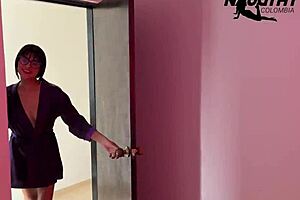 horny milf massages sweet latina girl's oiled tits