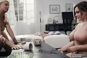 bold wife pounds big tits housekeeper in wild threesome fuckfest with husband