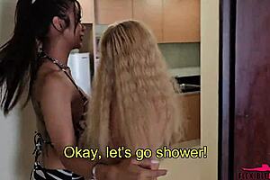 ladyboy's wet hairy pussy ripped open in first hardcore doggystyle shower pounding