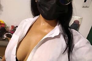 Forty-Year-Old Latina Dresses as Student and Sucks Dildo