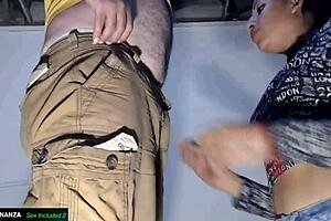 Skinny mexican latina kneels for deepthroat cumshot facial