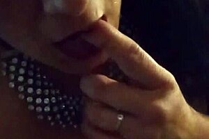 brunette sex goddess cleans pierced natural tits after messy fuck