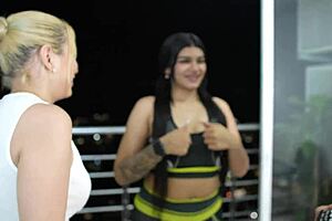 WORKOUT TURNS TO HORNY LESBIAN PUSSY LICKING WITH MIA MONTIEL