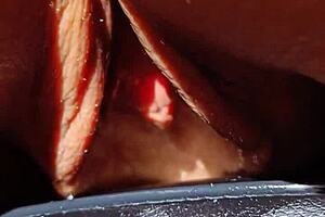 maturemom's horny mature spreads humongous soaking wet meaty majora cunt lips slow motion