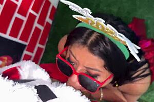 huge santa load blasts christmas whore's begging face intensely