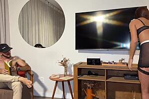 Skinny teen maid deepthroats bosses big cock creampie swallow