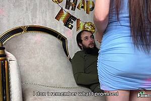 Petite milf deepthroats my monster cock and swallows cum!