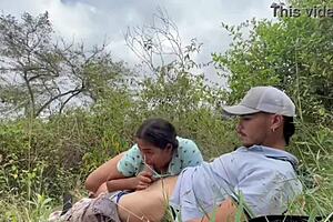 On the mountain peak she took it hard in real outdoor action