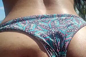 Latina Girlfriend Sucks Boyfriend's Cock Poolside At Cabin