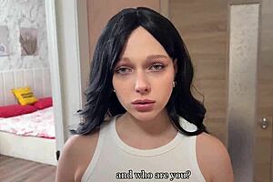 a cute skinny student strips barefoot outdoors and fucks for cash repayment