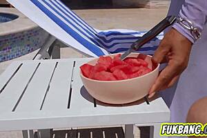 huge titty baddie rides hard cock poolside with aunt vibes