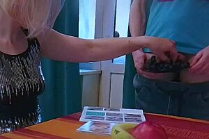 stepson serves up appetizing cock breakfast on a plate for hungry mature milf