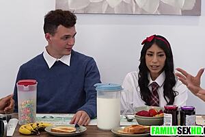 Sneaky teen sucks and fucks boyfriend behind stepparents