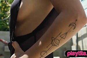 petite curvy milf backyard striptease rips clothes bares huge ass