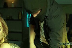 goodwife sneaks sideways fuck on sofa with tattooed lover