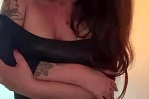 hot milf secretary teases with slow striptease and bouncing big boobs