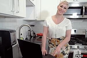 Step-mom with short hair bent over kitchen counter for pounding?