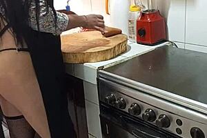 big ass milf masturbates in kitchen while cooking dinner 🍑🔥😈