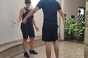 Garage tease turns into ripped clothes creampie pounding