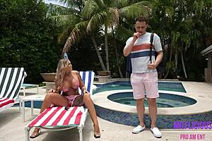 Caught busty stepmom Stephanie Love gives wild emotional blowjob