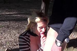 viky moore's huge italian milf tits sucked hard outdoors on picnic table