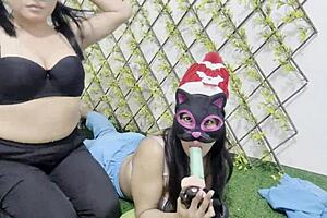 met my latina best friend at christmas flashing natural tits practicing dildo blowjobs we're total sluts
