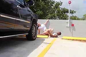 my pawg wife rides bbc on escalade hood in public