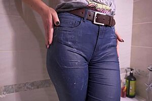 Wet Camel Toe Tease in Tight Blue Jeans Poolside